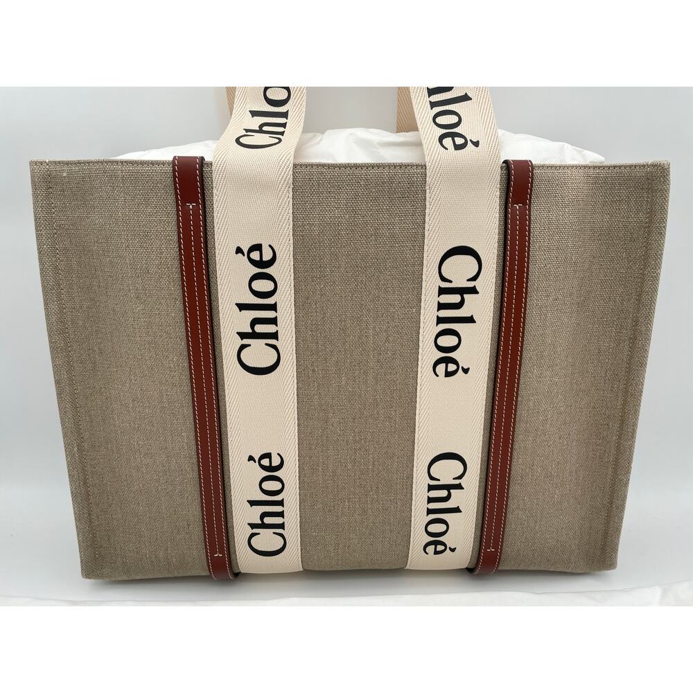 $1650 NEW CHLOE LARGE WOODY CANVAS TOTE SHOULDER BAG NWT AUTHENTIC - Picture 5 of 14